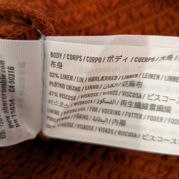 Abercrbie & Fitch Linen Blend Burnt Orange Smocked Mini Dress | Xs Petite - Picture 6 of 6